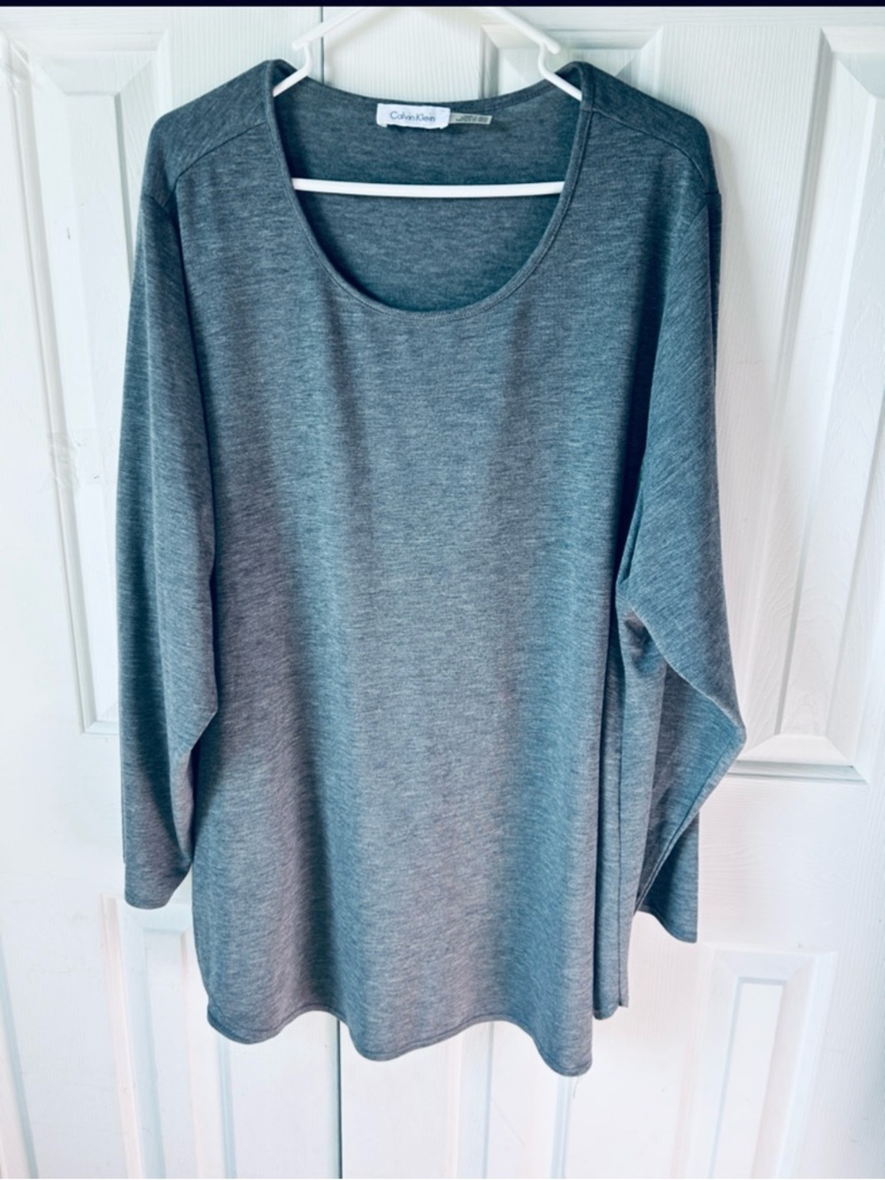 Calvin Klein Scoop Neck Long Sleeve Top - Heather Gray